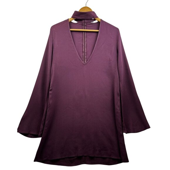 FLYNN SKYE WOMEN'S CHOKER MINI DRESS LARGE Y2K PLUM BELL SLEEVE ROMANTIC GOTH - Picture 2 of 7